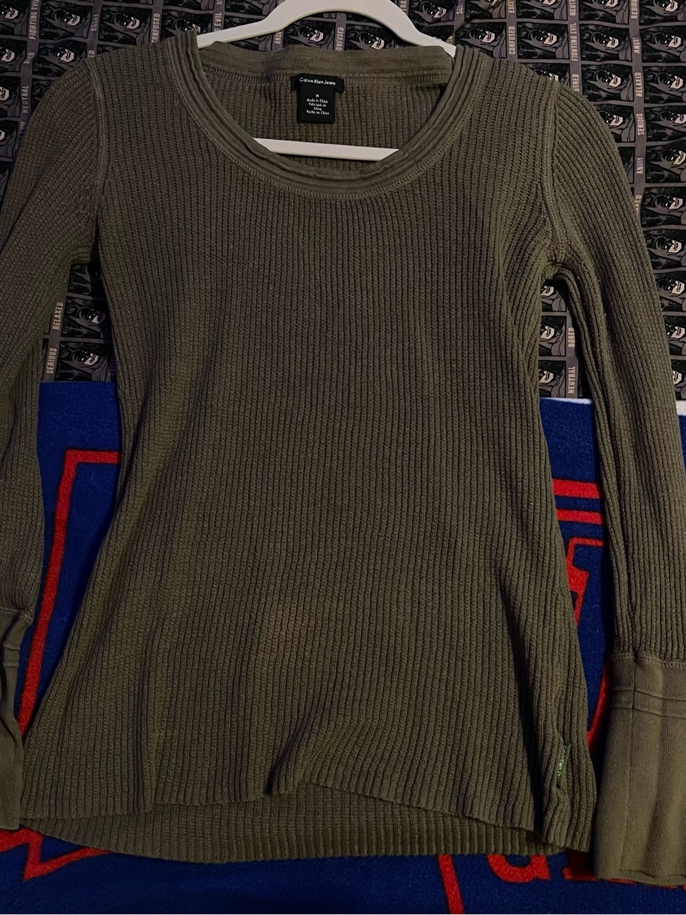 Calvin Klein Jeans Olive Ribbed Long Sleeve Scoop Neck Top